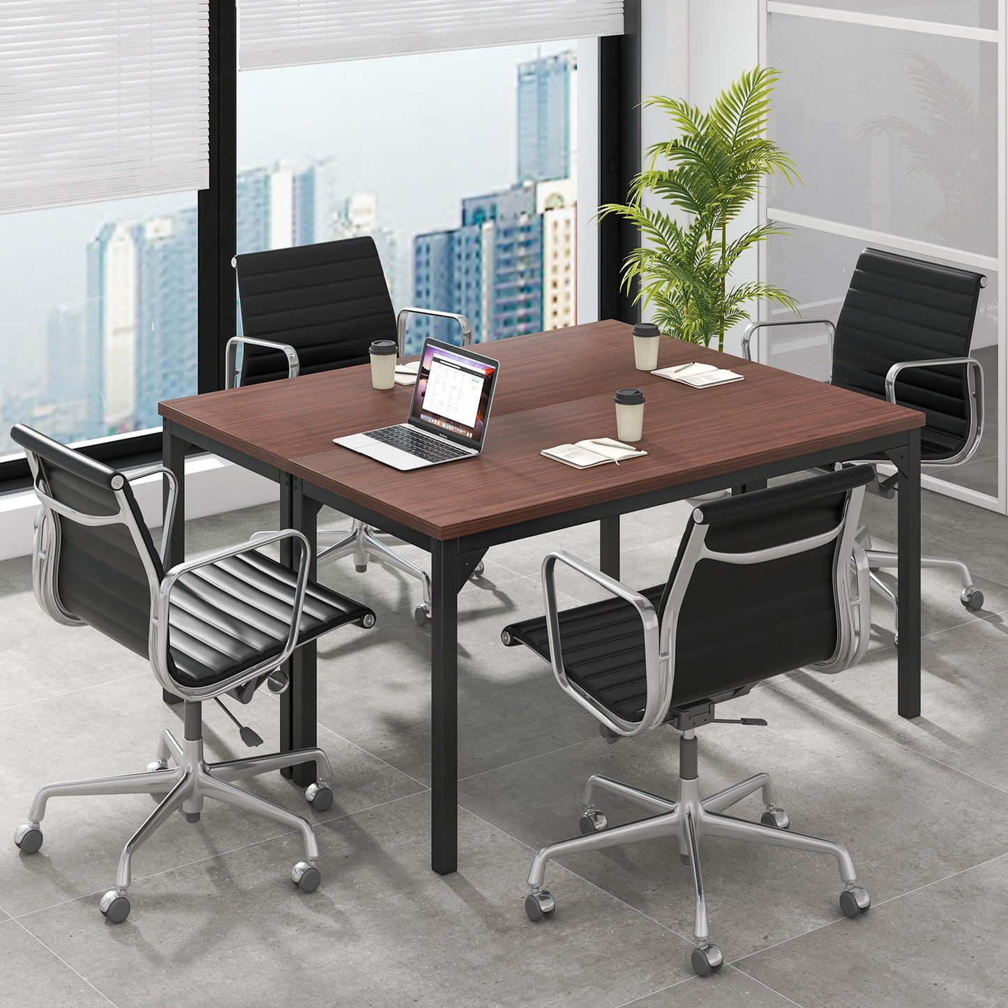 55 Inch Conference Table with Heavy-duty Metal Frame-Brown Kids Crystal