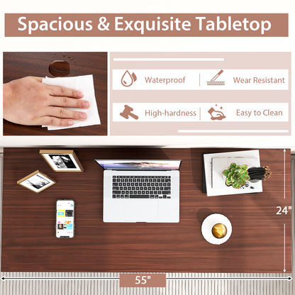 55 Inch Conference Table with Heavy-duty Metal Frame-Brown