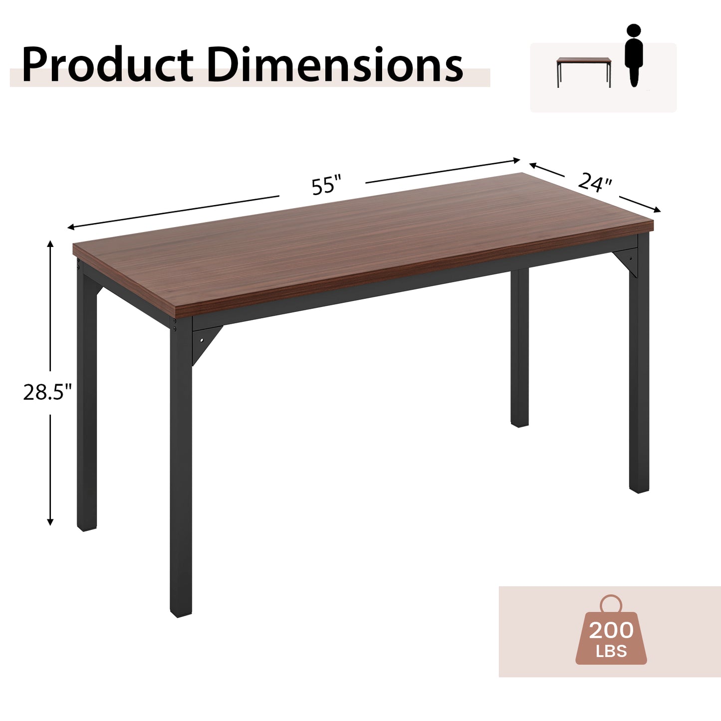 55 Inch Conference Table with Heavy-duty Metal Frame-Brown Kids Crystal