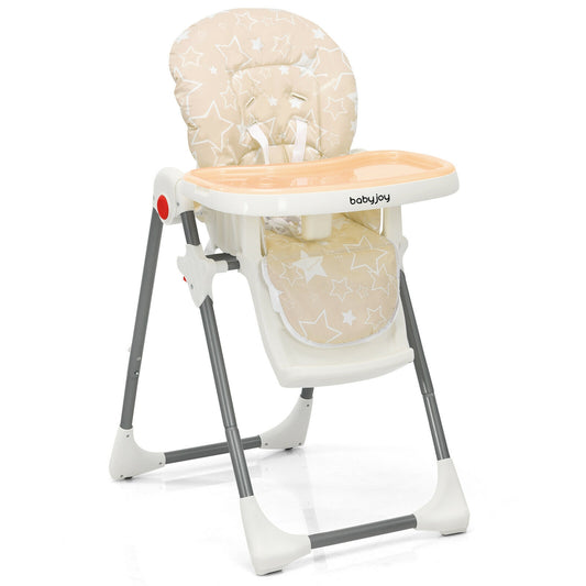 Folding Baby High Dining Chair with 6-Level Height Adjustment-Beige Kids Crystal