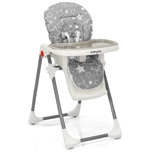 Folding Baby High Dining Chair with 6-Level Height Adjustment-Gray Kids Crystal