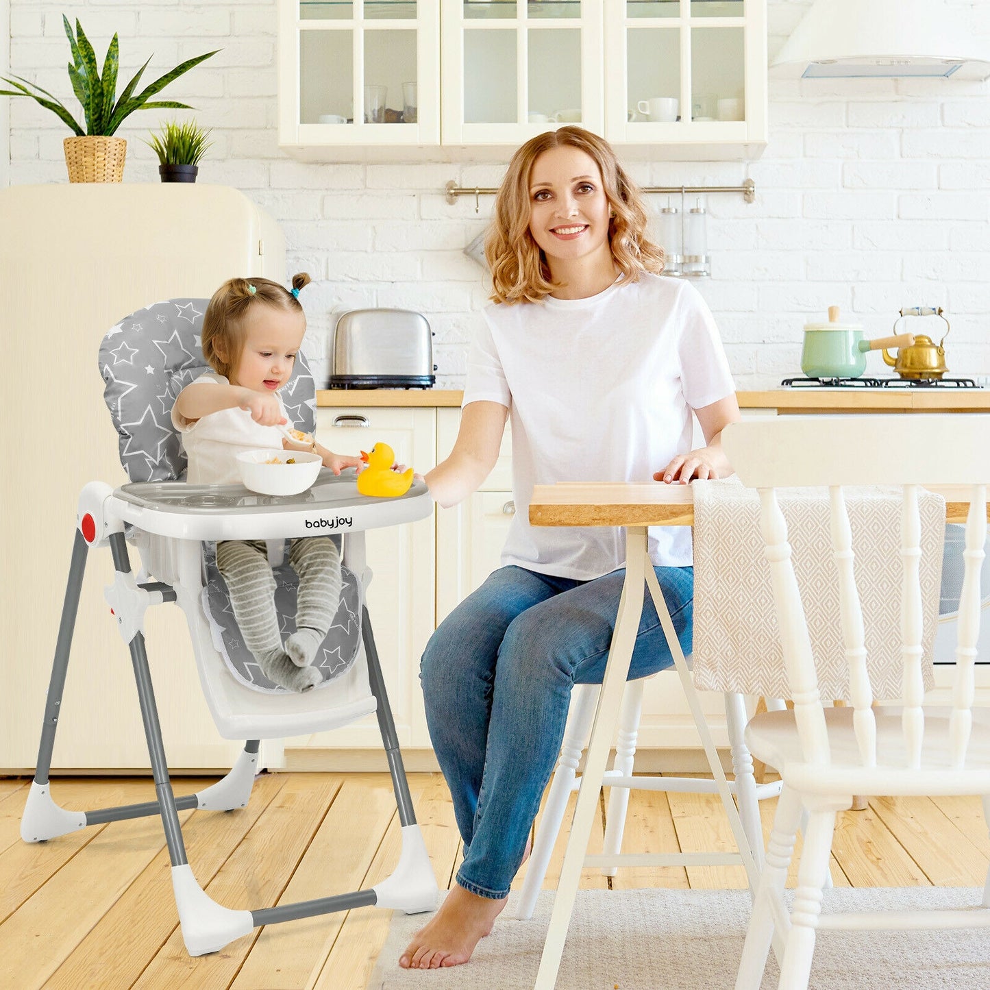 Folding Baby High Dining Chair with 6-Level Height Adjustment-Gray Kids Crystal