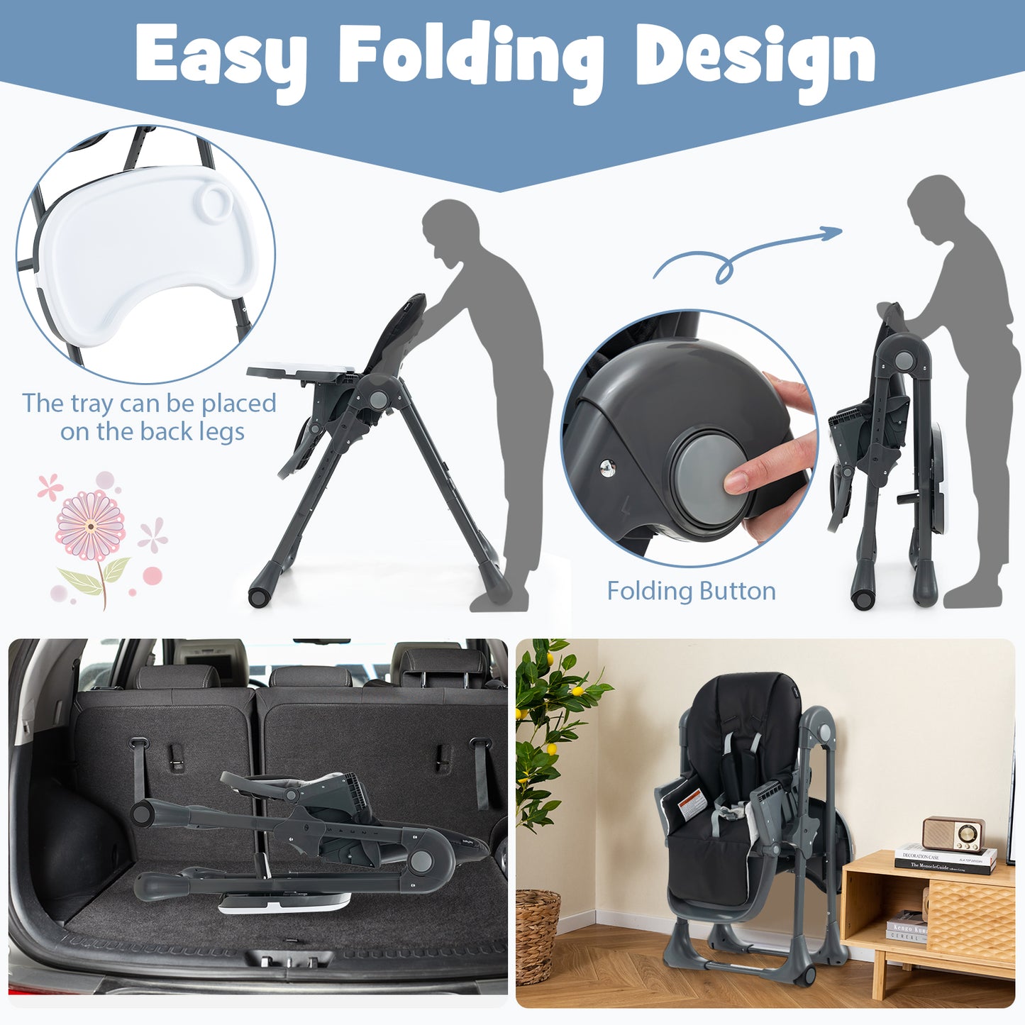 3-In-1 Convertible Baby High Chair for Toddlers-Black Kids Crystal