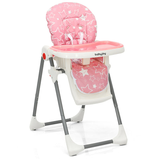 Folding Baby High Dining Chair with 6-Level Height Adjustment-Pink Kids Crystal