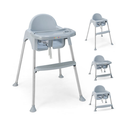 4-in-1 Convertible Baby High Chair with Removable Double Tray-Gray Kids Crystal