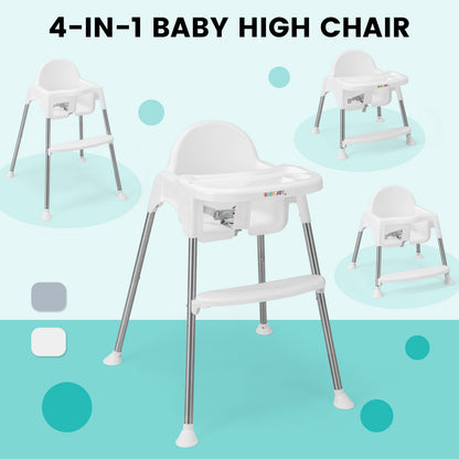 4-in-1 Convertible Baby High Chair with Removable Double Tray-White