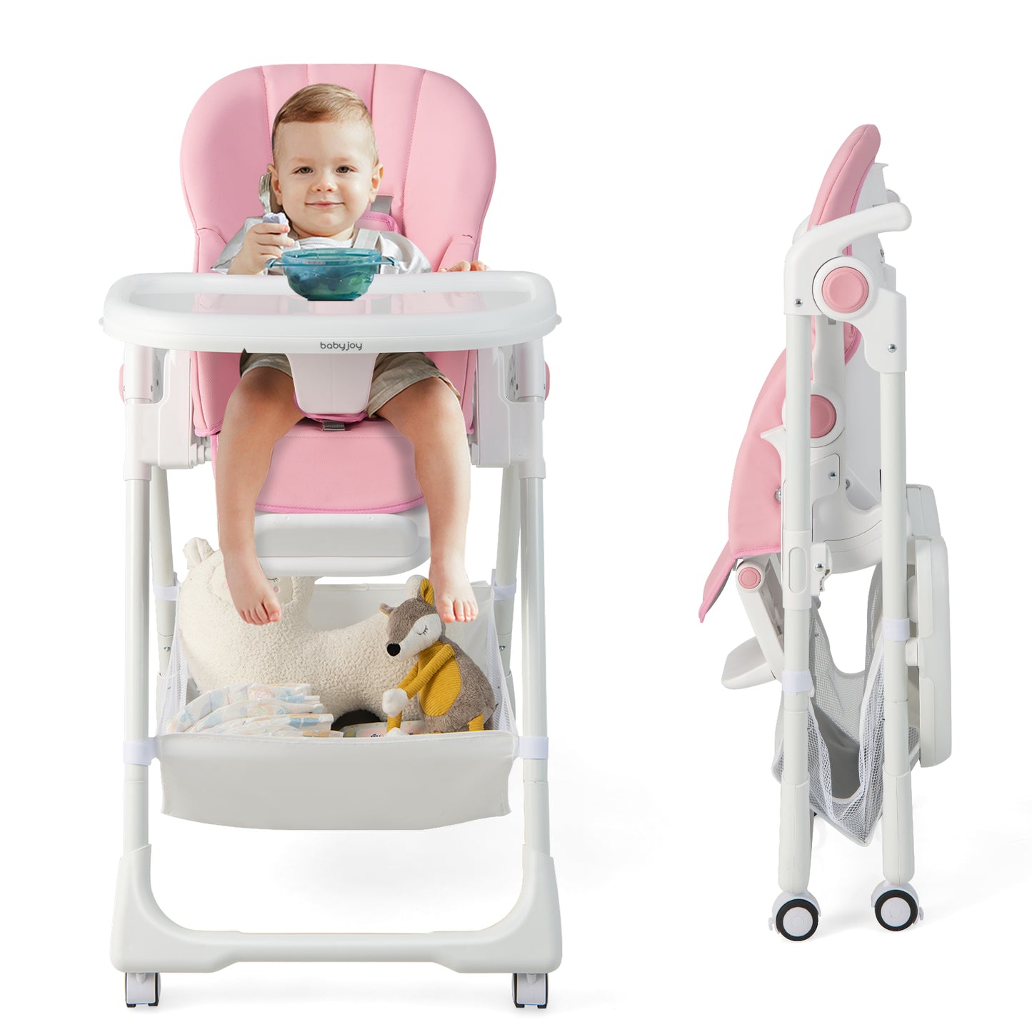 Convertible Infant Dining Chair with 5 Backrest and 3 Footrest Positions-Pink Kids Crystal