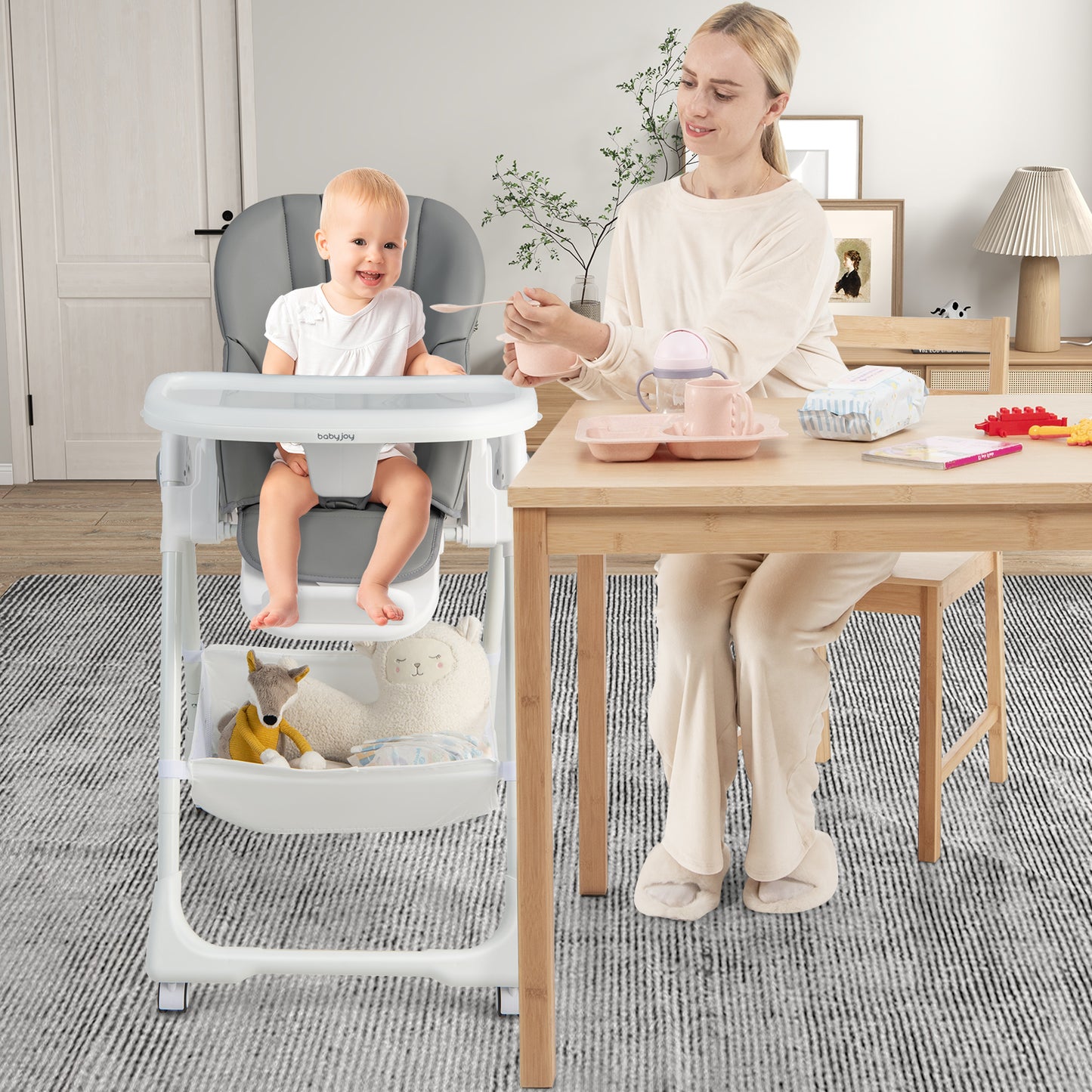 Convertible Infant Dining Chair with 5 Backrest and 3 Footrest Positions-Gray Kids Crystal