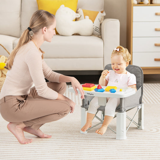 Portable Baby Booster Seat with Straps and Double Tray-Gray Kids Crystal