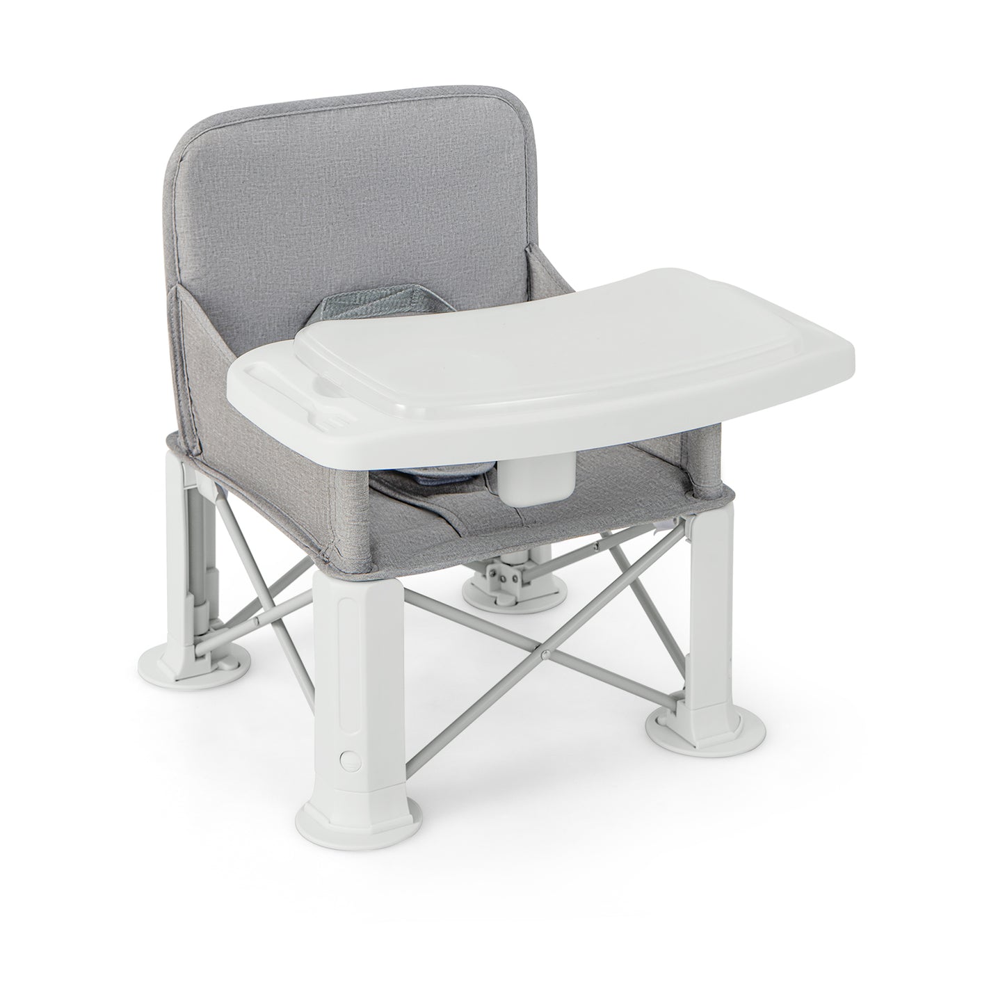 Portable Baby Booster Seat with Straps and Double Tray-Gray Kids Crystal