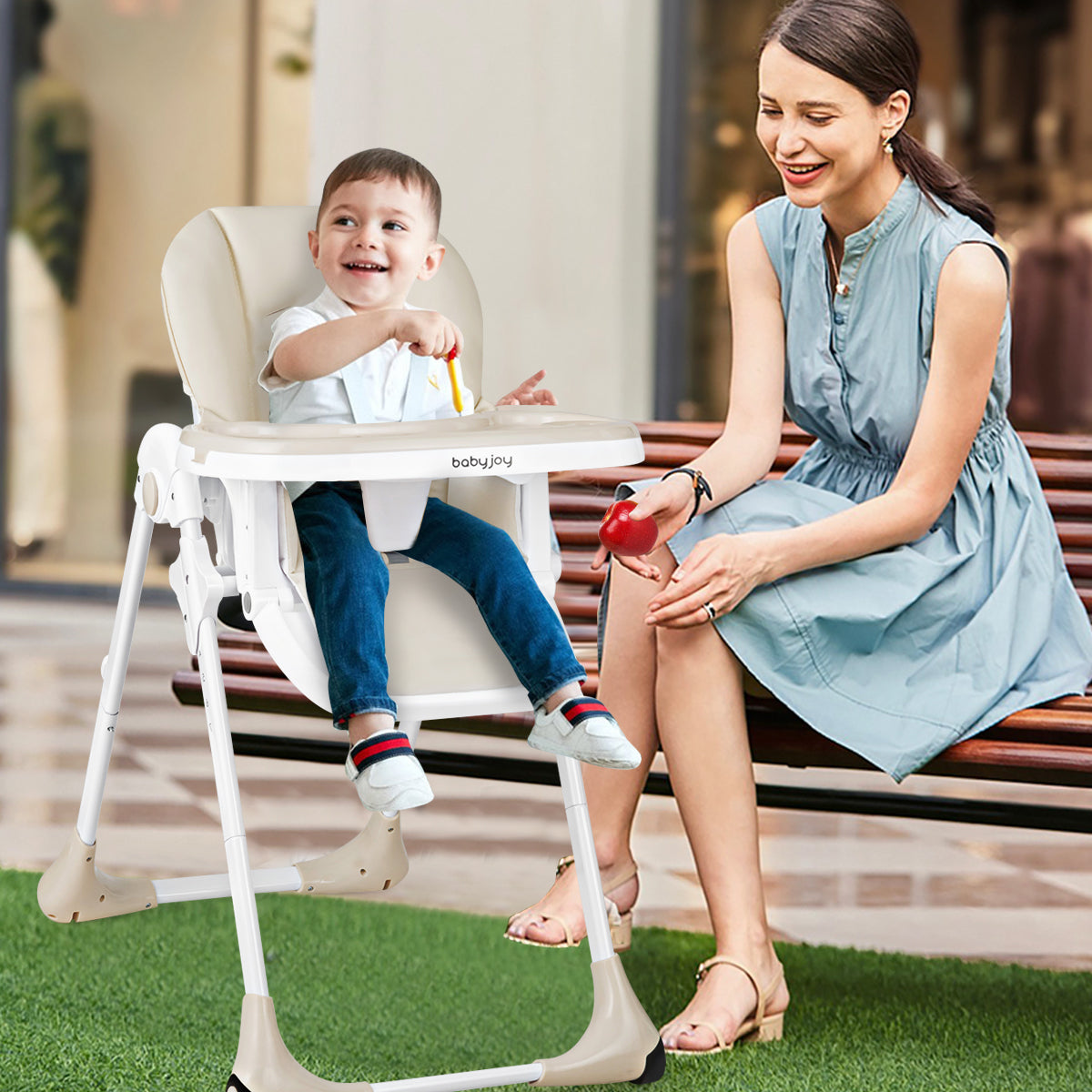 3-In-1 Convertible Baby High Chair for Toddlers-Beige Kids Crystal