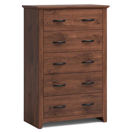 Tall Storage Dresser with 5 Pull-out Drawers for Bedroom Living Room-Walnut Kids Crystal