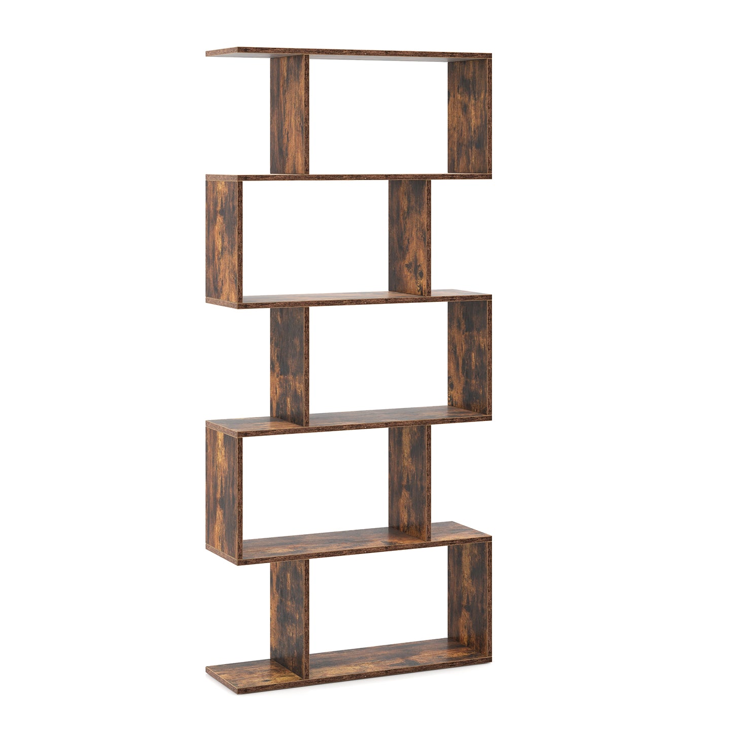 5-Tier Bookshelf with Anti-Toppling Device for Living Room Home Office-Rustic Brown Kids Crystal