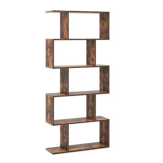 5-Tier Bookshelf with Anti-Toppling Device for Living Room Home Office-Rustic Brown Kids Crystal