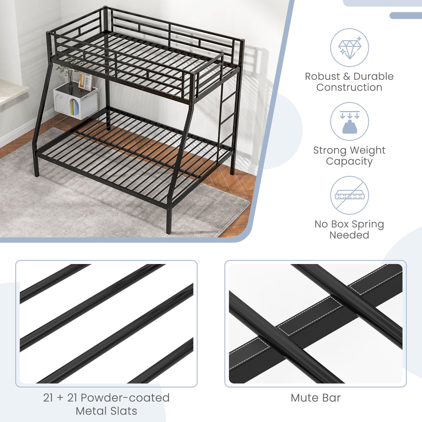 Space-saving Metal Slatted Bed Frame for Teens and Adults Noise-free No Box Spring Needed-Black Kids Crystal