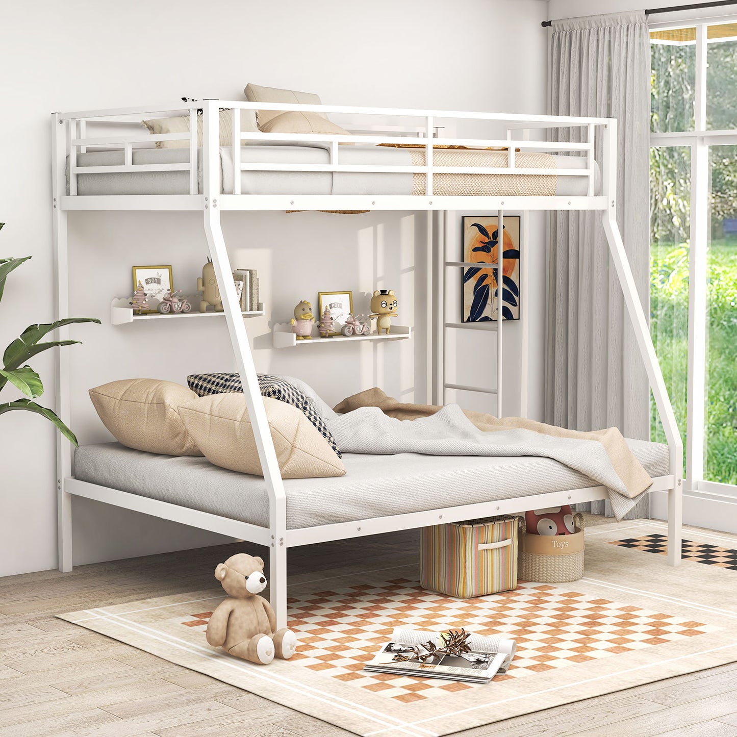 Space-saving Metal Slatted Bed Frame for Teens and Adults Noise-free No Box Spring Needed-White Kids Crystal