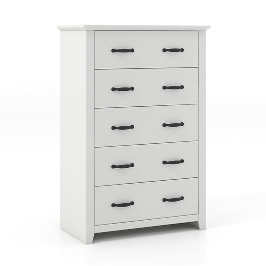 Tall Storage Dresser with 5 Pull-out Drawers for Bedroom Living Room-White Kids Crystal