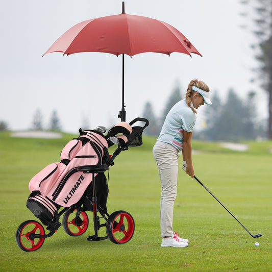 3 Wheels Folding Golf Push Cart with Seat Scoreboard and Adjustable Handle-Red Kids Crystal