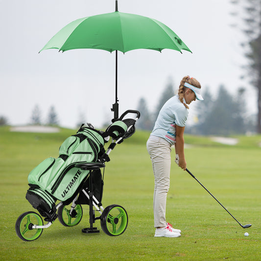 3 Wheels Folding Golf Push Cart with Seat Scoreboard and Adjustable Handle-Green Kids Crystal