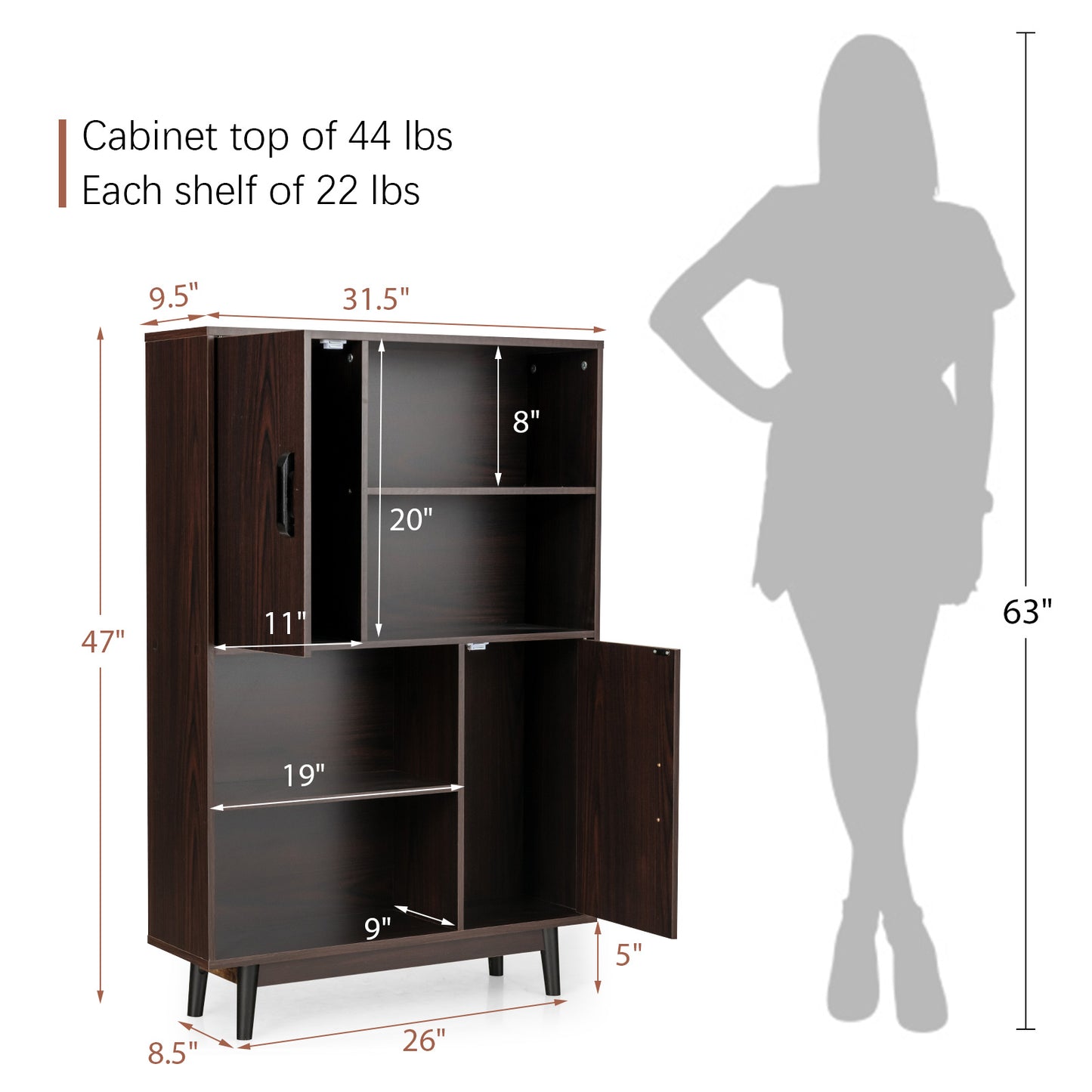 Sideboard Storage Cabinet with Door Shelf-Espresso Kids Crystal