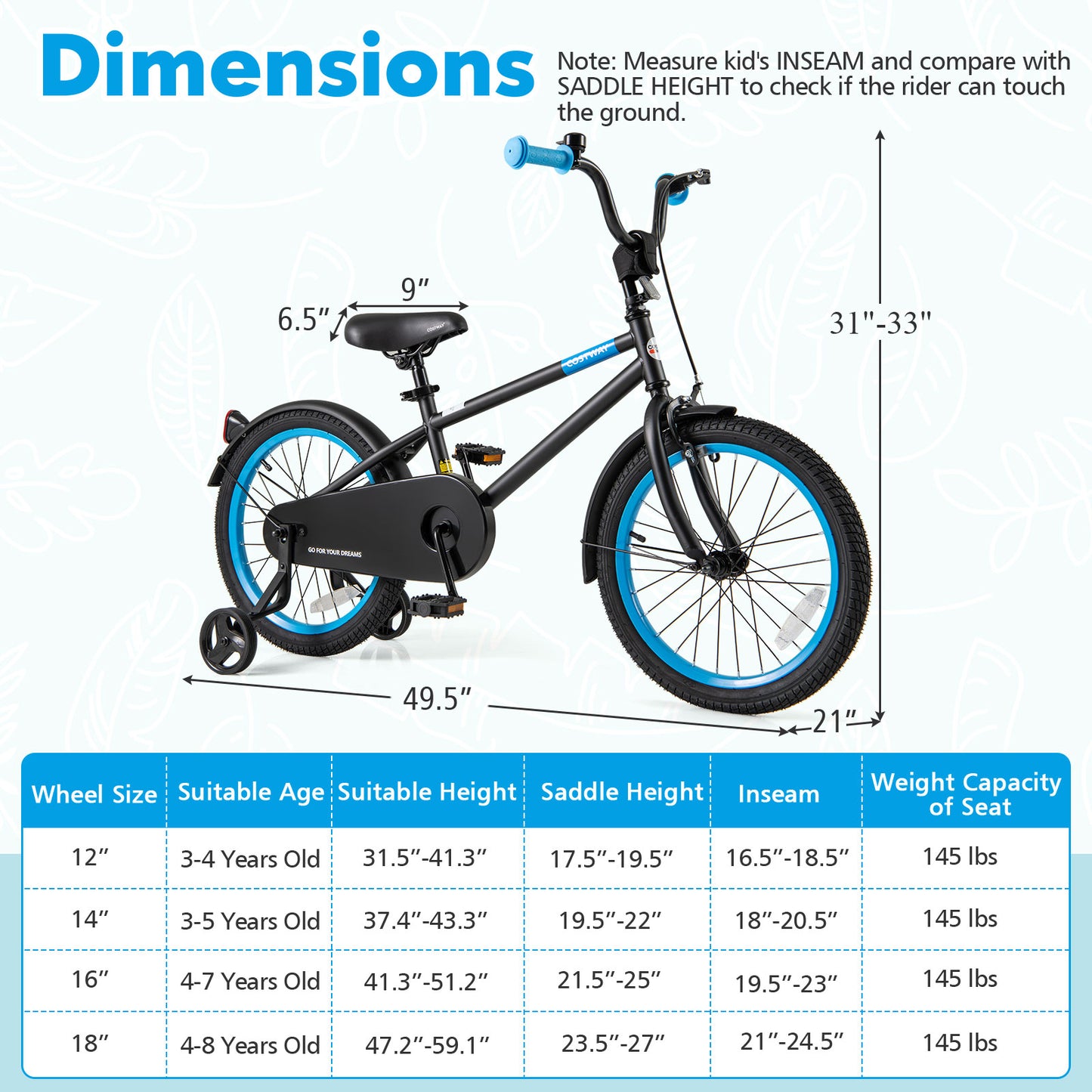 Kids Bike with Adjustable Handlebar and Saddle Black-18 Inches Kids Crystal