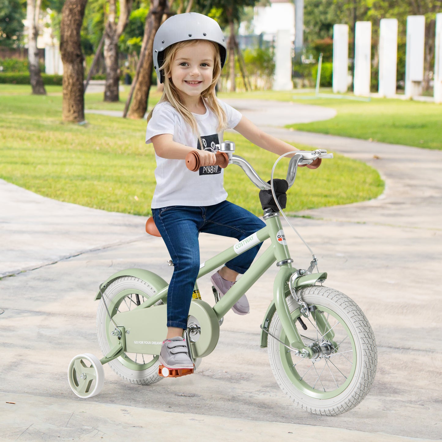 Kids Bike with Adjustable Handlebar and Saddle Green-12 Inches Kids Crystal