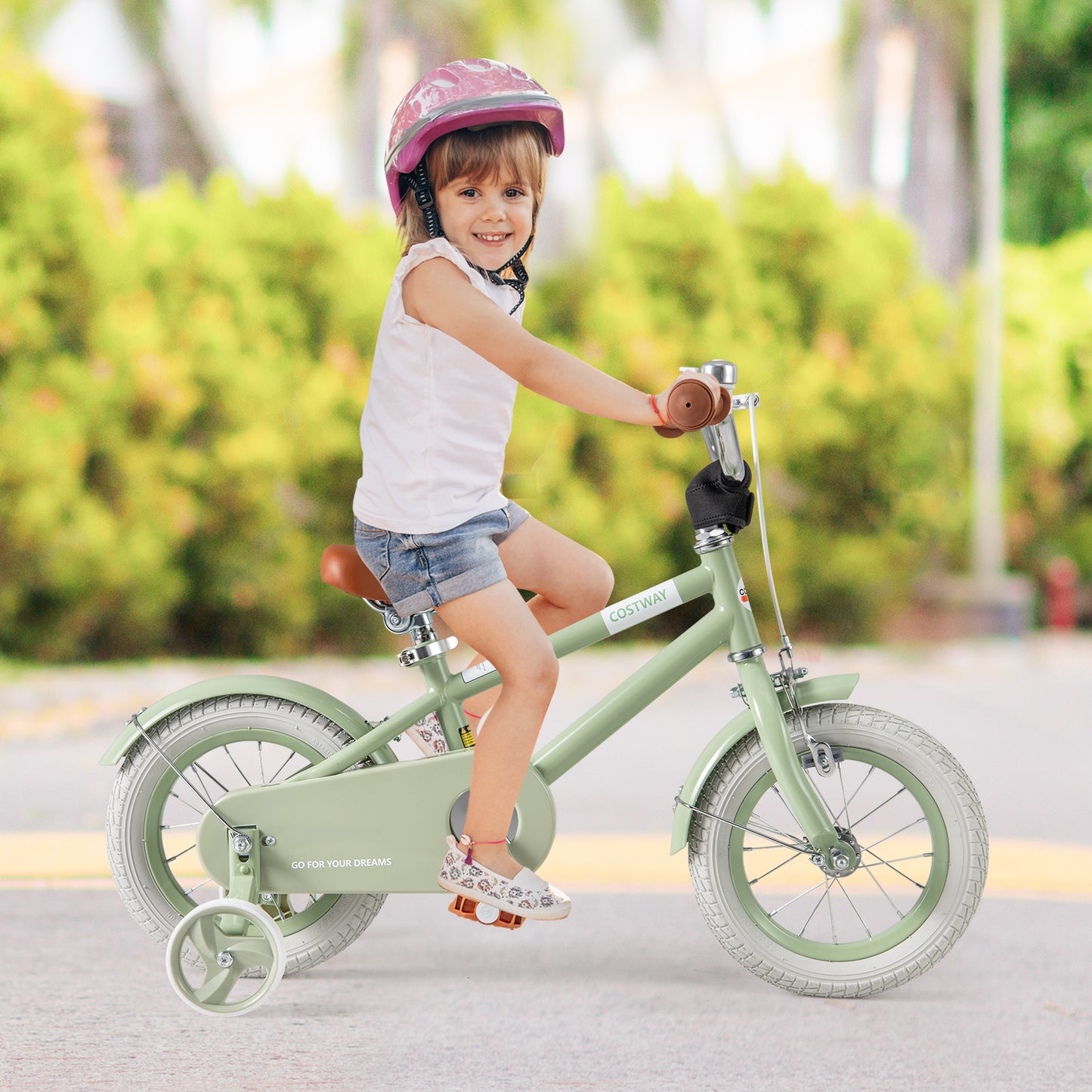 Kids Bike with Adjustable Handlebar and Saddle Green-12 Inches Kids Crystal