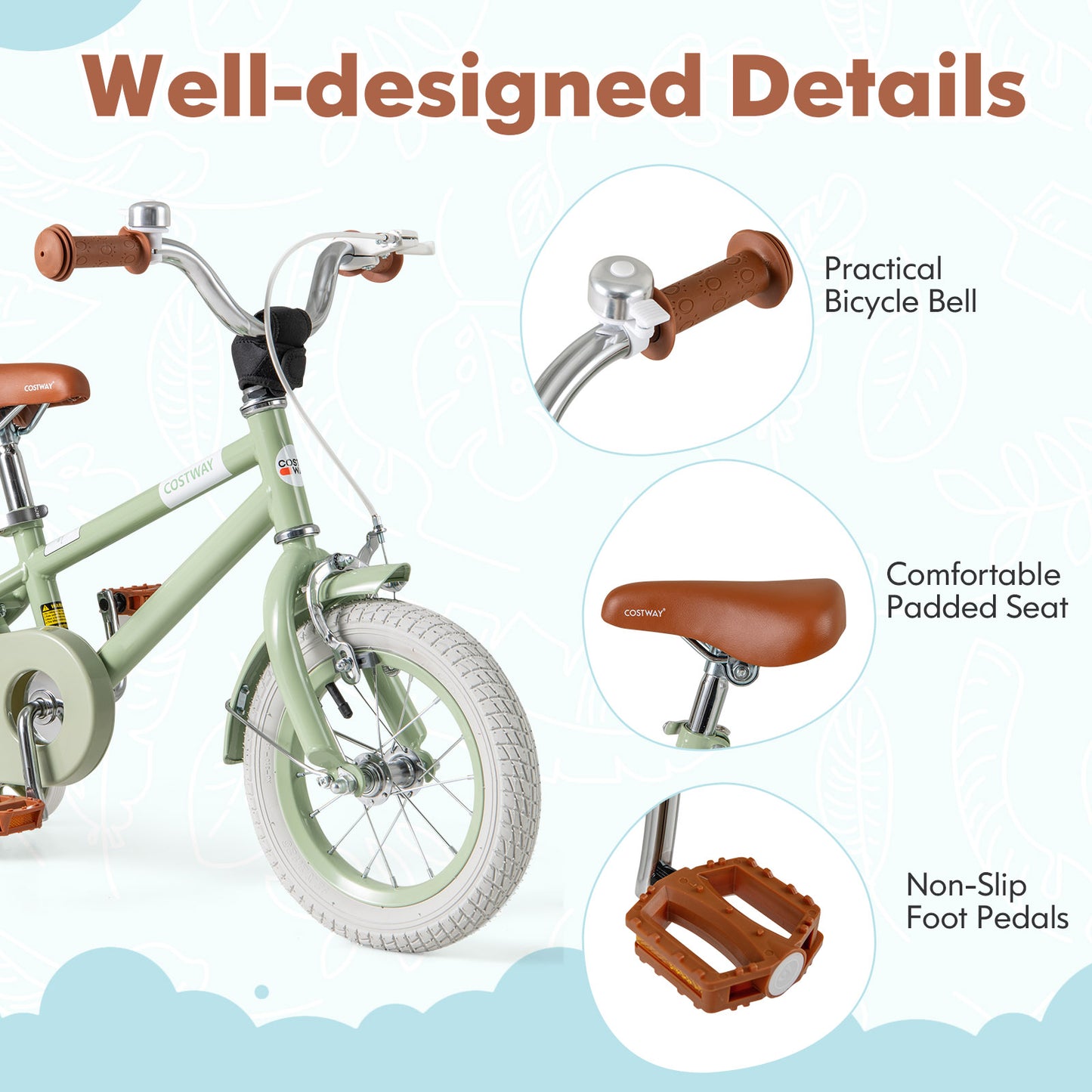 Kids Bike with Adjustable Handlebar and Saddle Green-12 Inches Kids Crystal