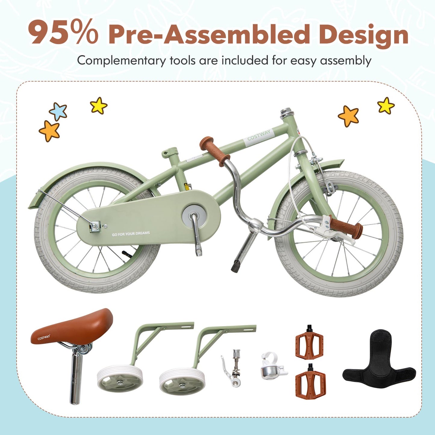 Kids Bike with Adjustable Handlebar and Saddle Green-12 Inches Kids Crystal