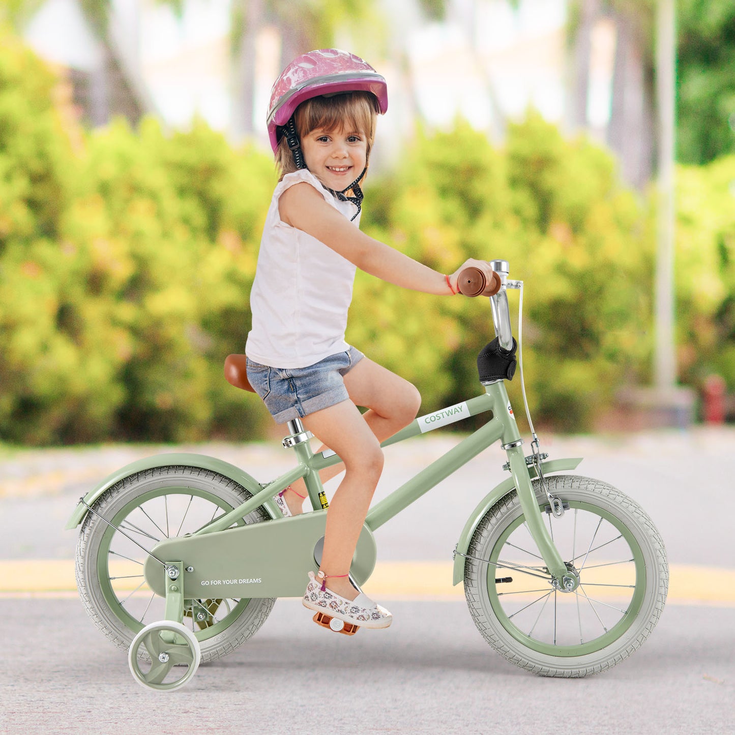 Kids Bike with Adjustable Handlebar and Saddle Green-14 Inches Kids Crystal