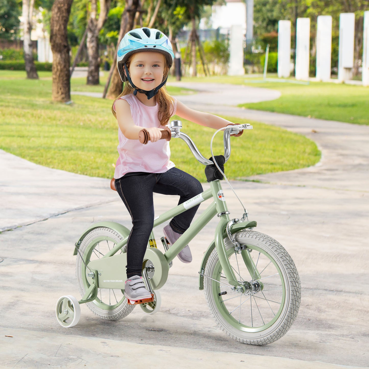 Kids Bike with Adjustable Handlebar and Saddle Green-14 Inches Kids Crystal