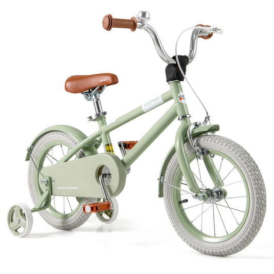 Kids Bike with Adjustable Handlebar and Saddle Green-14 Inches Kids Crystal