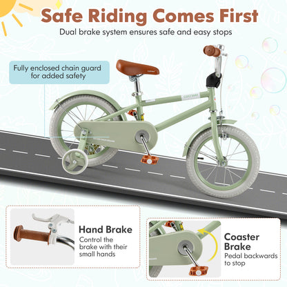 Kids Bike with Adjustable Handlebar and Saddle Green-14 Inches