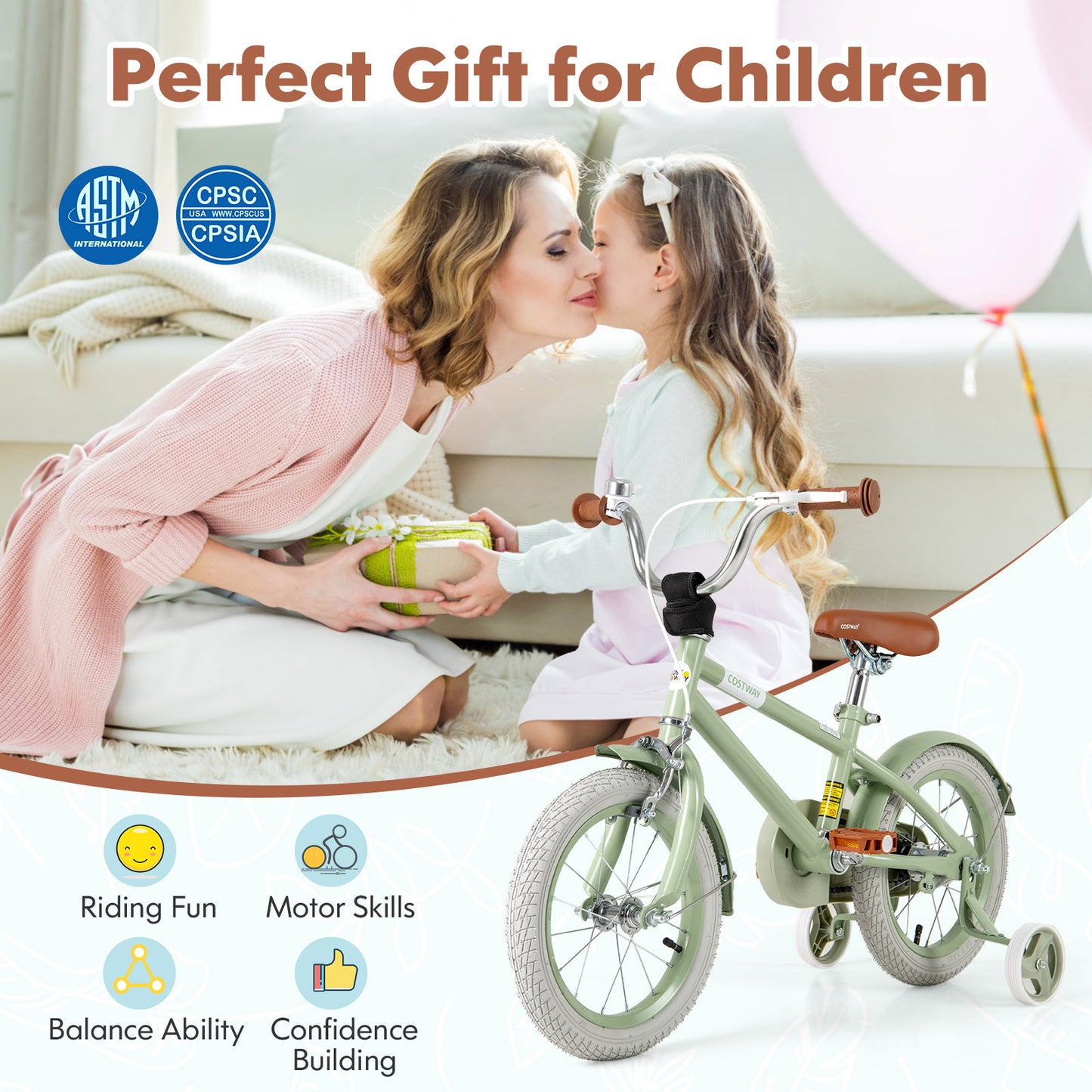 Kids Bike with Adjustable Handlebar and Saddle Green-14 Inches Kids Crystal