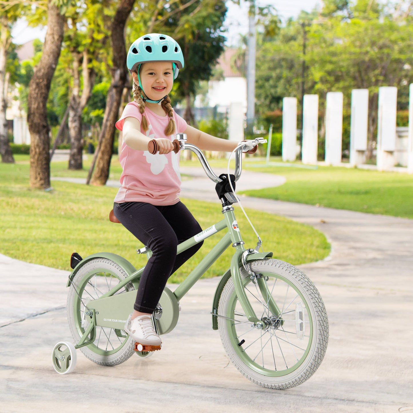 Kids Bike with Adjustable Handlebar and Saddle Green-16 Inches Kids Crystal