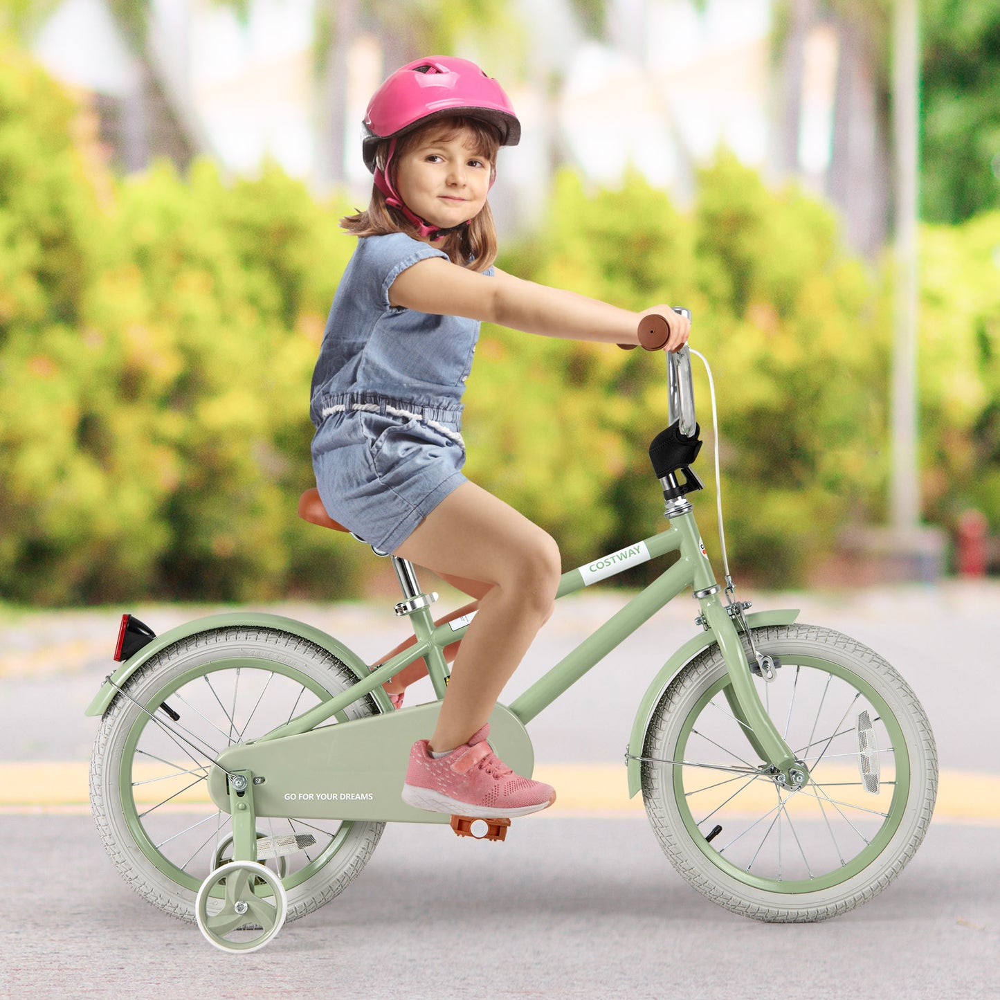 Kids Bike with Adjustable Handlebar and Saddle Green-16 Inches Kids Crystal