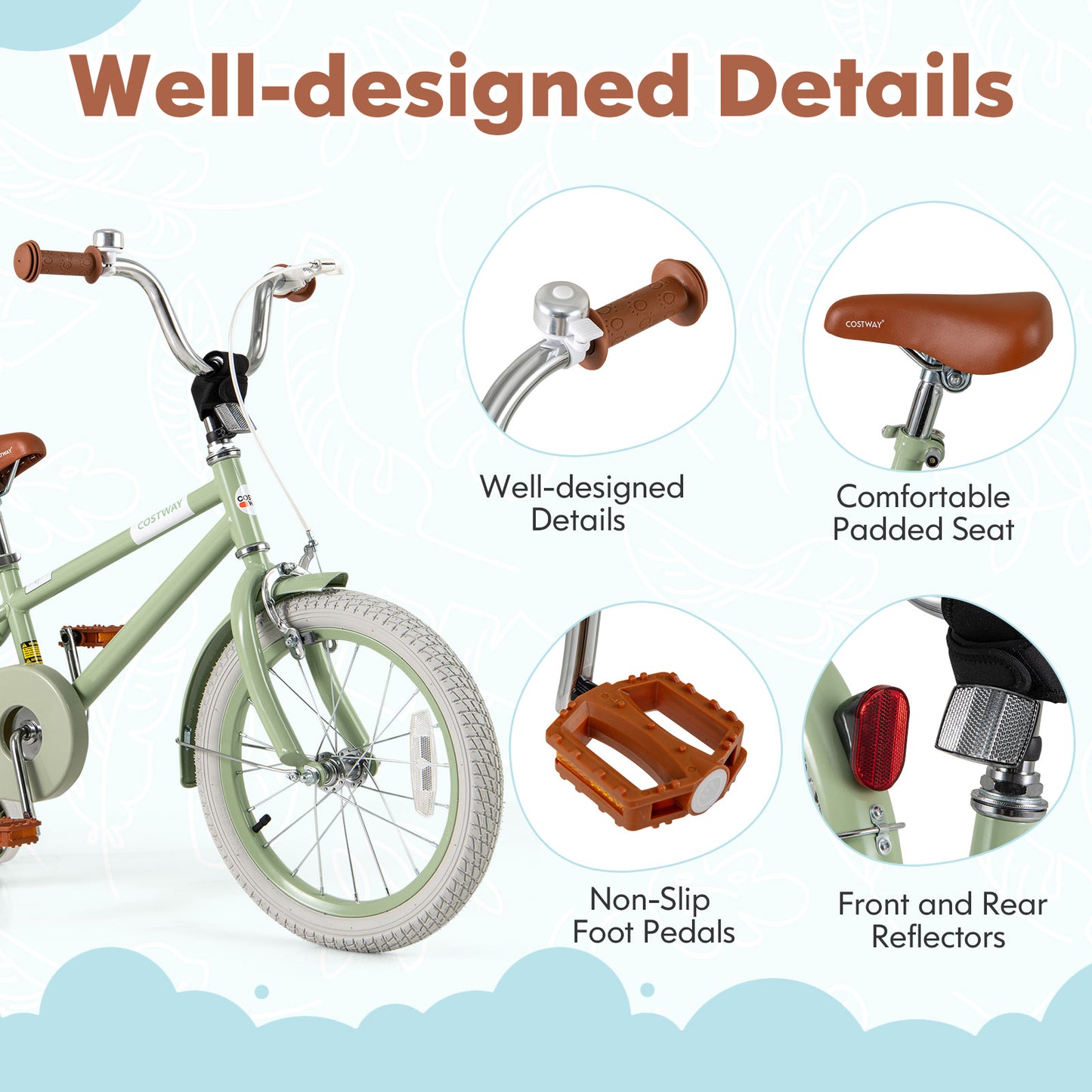 Kids Bike with Adjustable Handlebar and Saddle Green-16 Inches Kids Crystal
