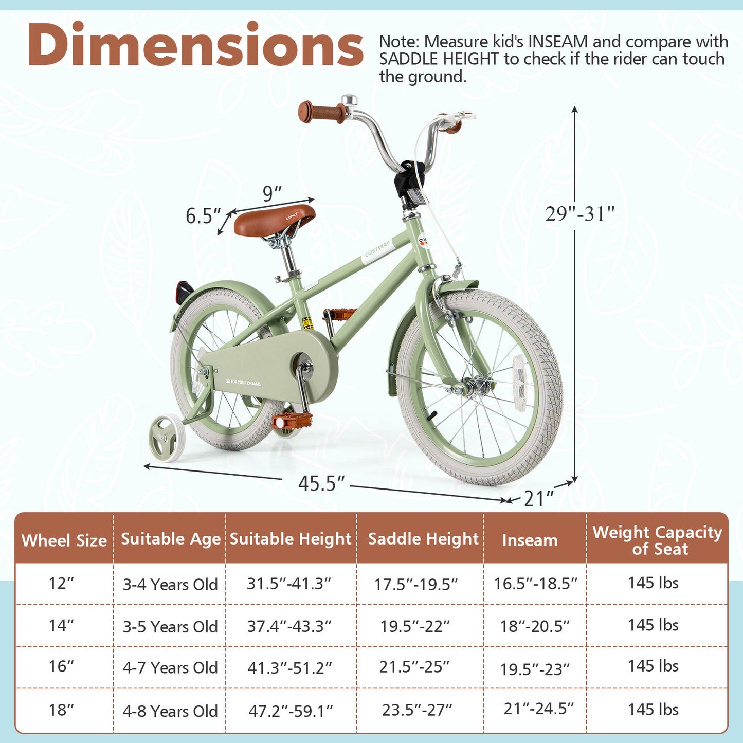 Kids Bike with Adjustable Handlebar and Saddle Green-16 Inches Kids Crystal