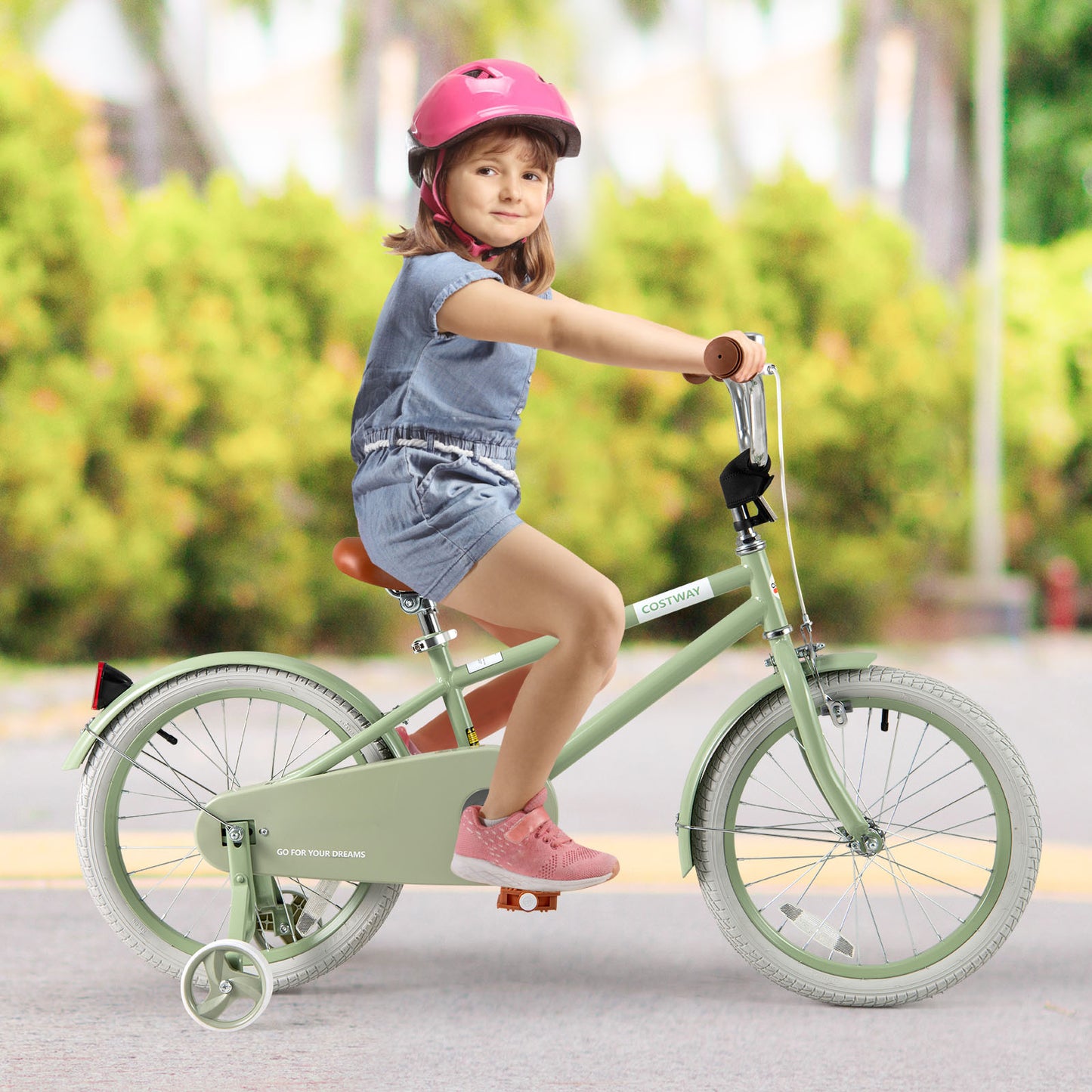Kids Bike with Adjustable Handlebar and Saddle Green-18 Inches Kids Crystal