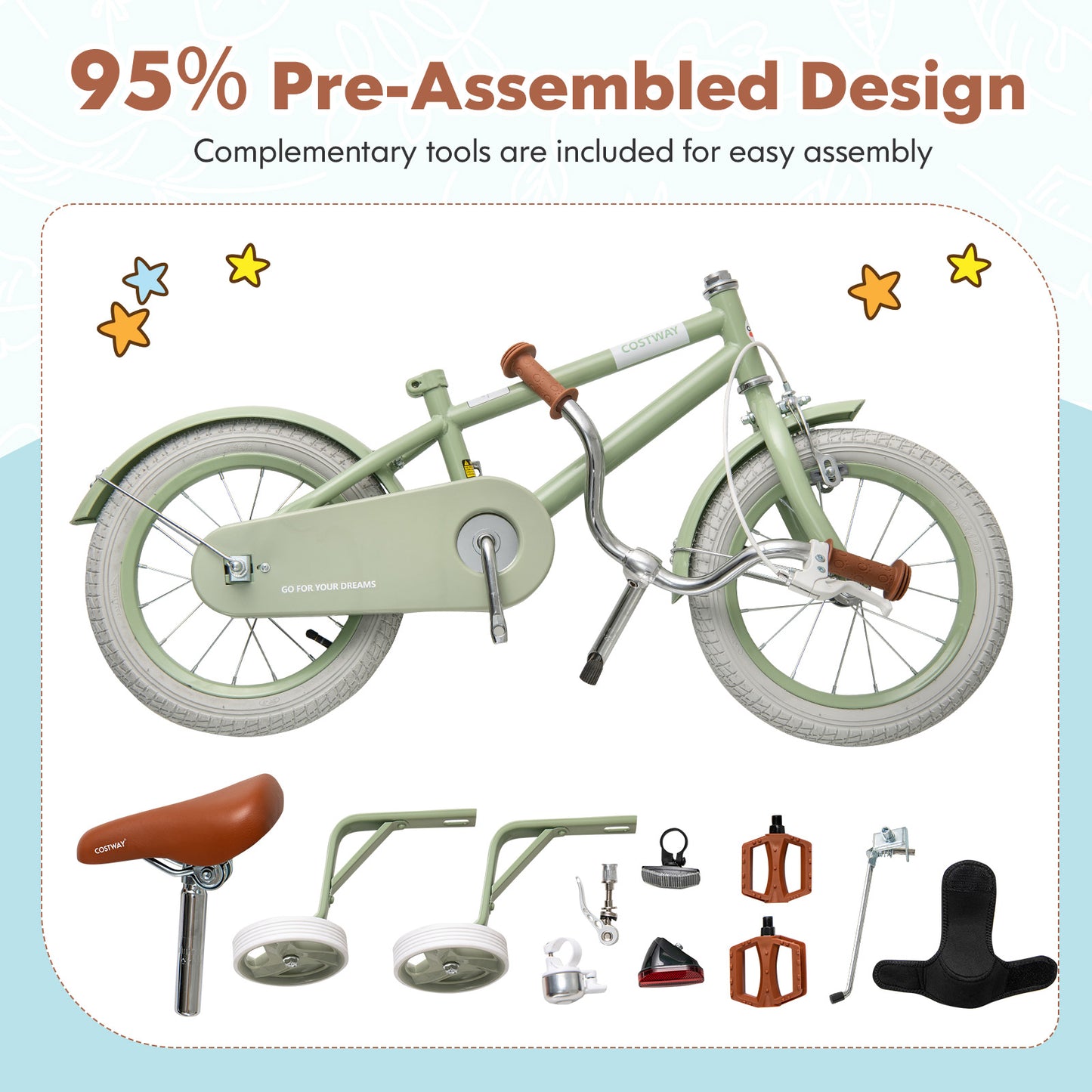 Kids Bike with Adjustable Handlebar and Saddle Green-18 Inches Kids Crystal