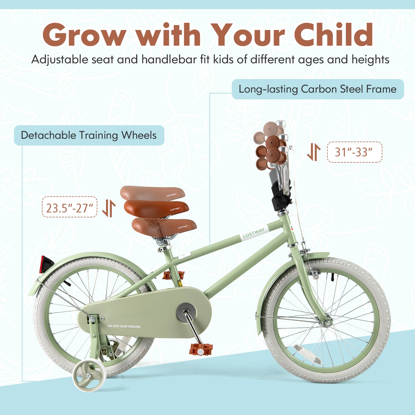Kids Bike with Adjustable Handlebar and Saddle Green-18 Inches Kids Crystal