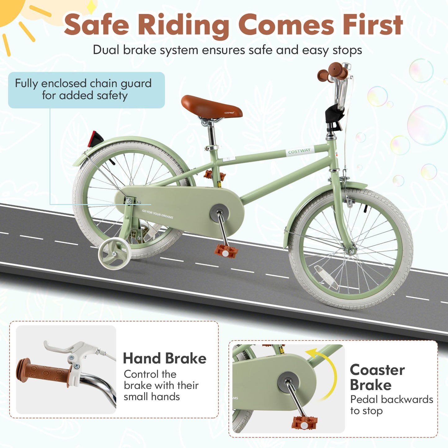 Kids Bike with Adjustable Handlebar and Saddle Green-18 Inches Kids Crystal