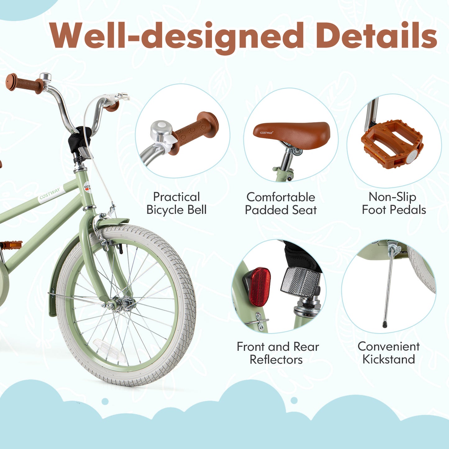 Kids Bike with Adjustable Handlebar and Saddle Green-18 Inches Kids Crystal