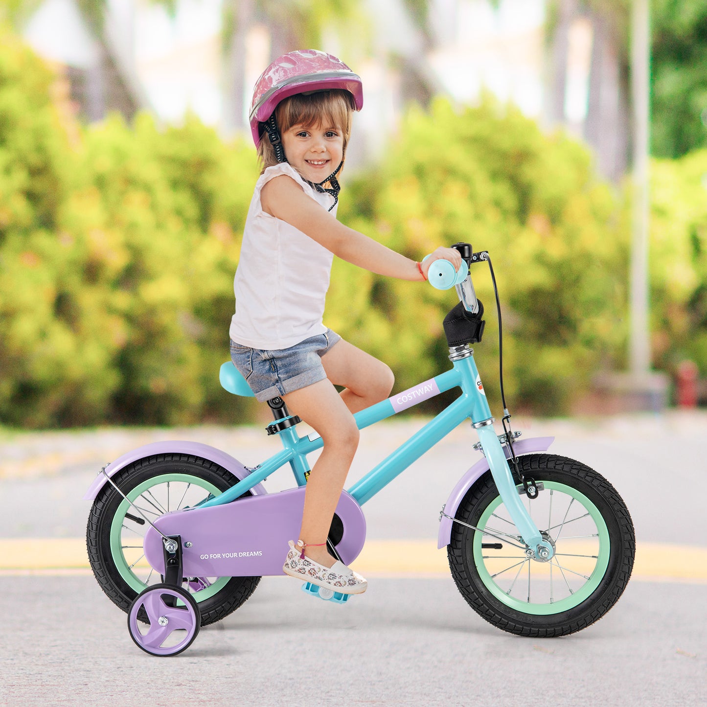 Kids Bike with Adjustable Handlebar and Saddle Purple-12 Inches Kids Crystal