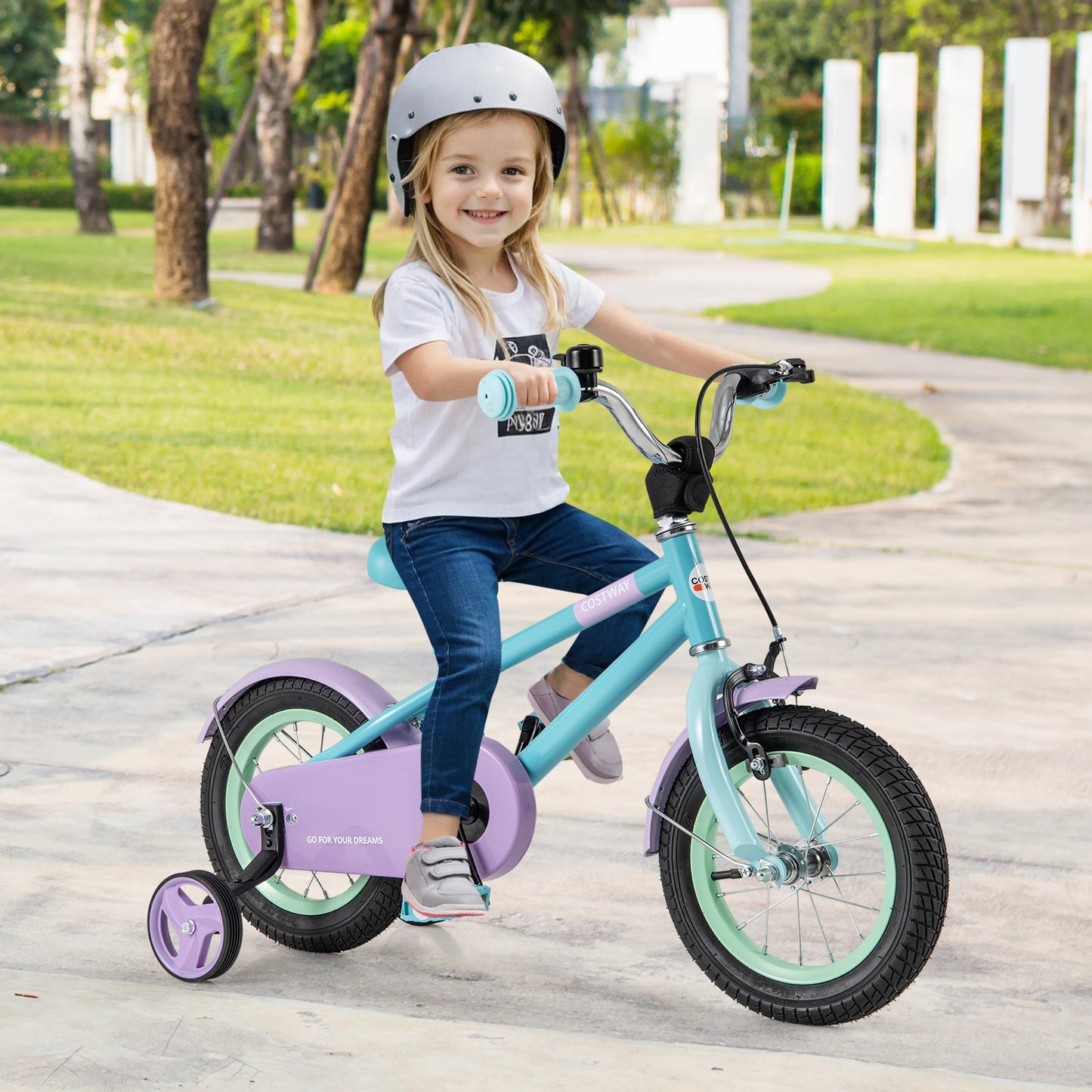 Kids Bike with Adjustable Handlebar and Saddle Purple-12 Inches Kids Crystal