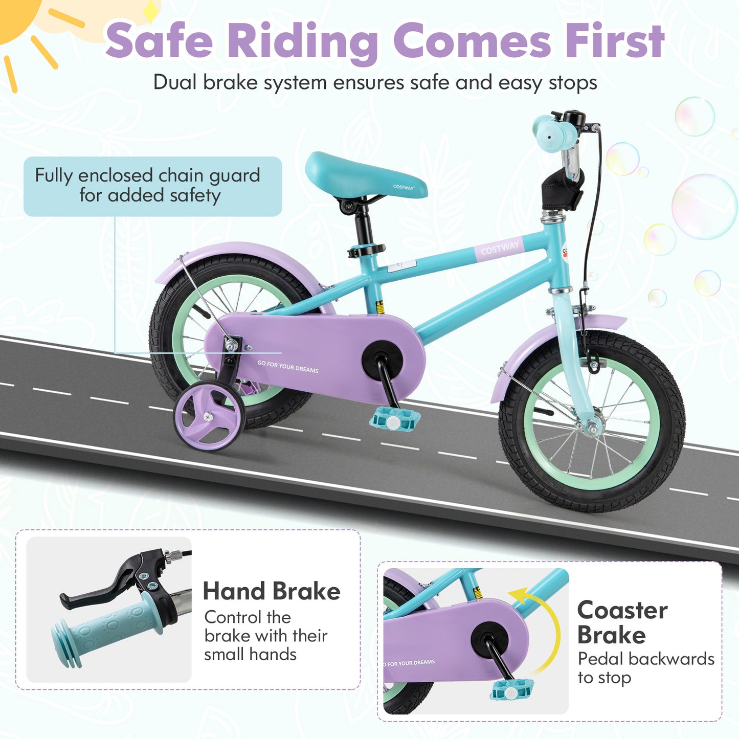 Kids Bike with Adjustable Handlebar and Saddle Purple-12 Inches Kids Crystal