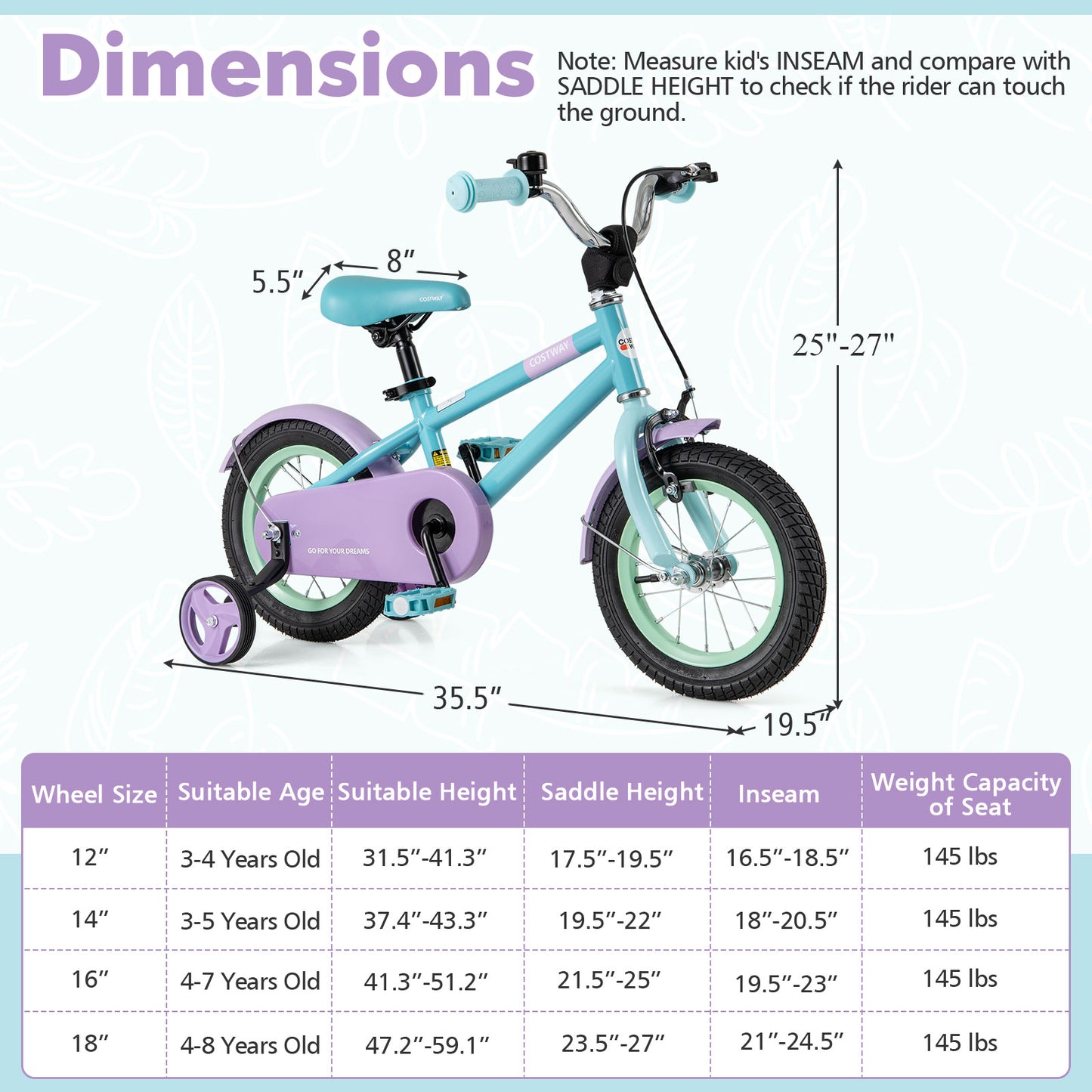 Kids Bike with Adjustable Handlebar and Saddle Purple-12 Inches Kids Crystal