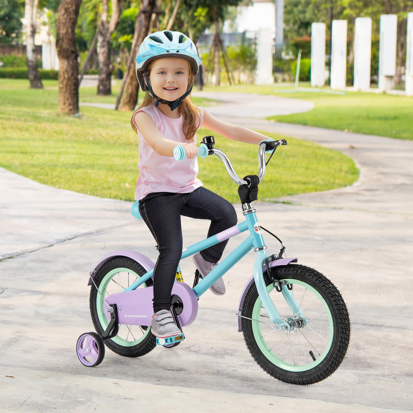 Kids Bike with Adjustable Handlebar and Saddle Purple-14 Inches Kids Crystal