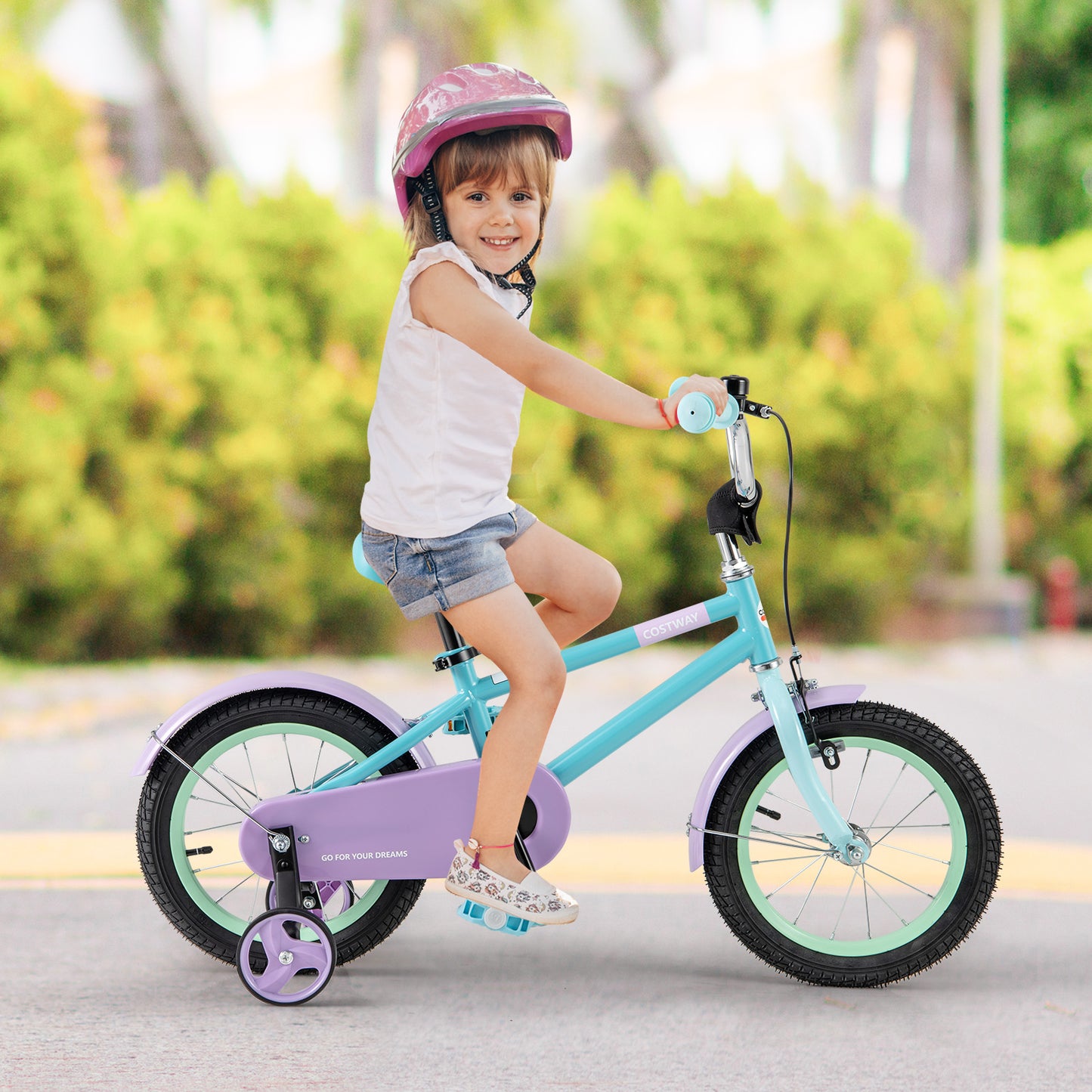 Kids Bike with Adjustable Handlebar and Saddle Purple-14 Inches Kids Crystal