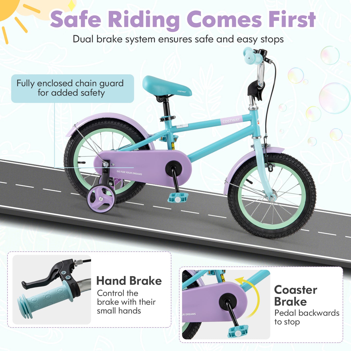 Kids Bike with Adjustable Handlebar and Saddle Purple-14 Inches Kids Crystal